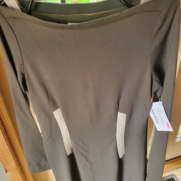 Amy Matto New York Army Green & Cream Long Sleeve Sz. 8 Dress - Picture 2 of 11